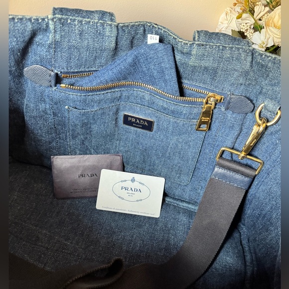 PRADA Medium Canapa Blue Denim Tote Bag - Picture 10 of 12
